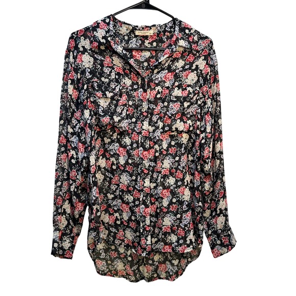 Equipment Femme Tops - Equipment Femme Black Romantic Floral Whimsigoth 100% Silk Blouse Shirt Medium